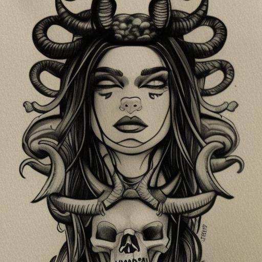 02640-2665498498-neotraditional phantatt a drawing of a woman with horns and a skull on her head and a flower in her hair and a skull on her head.png